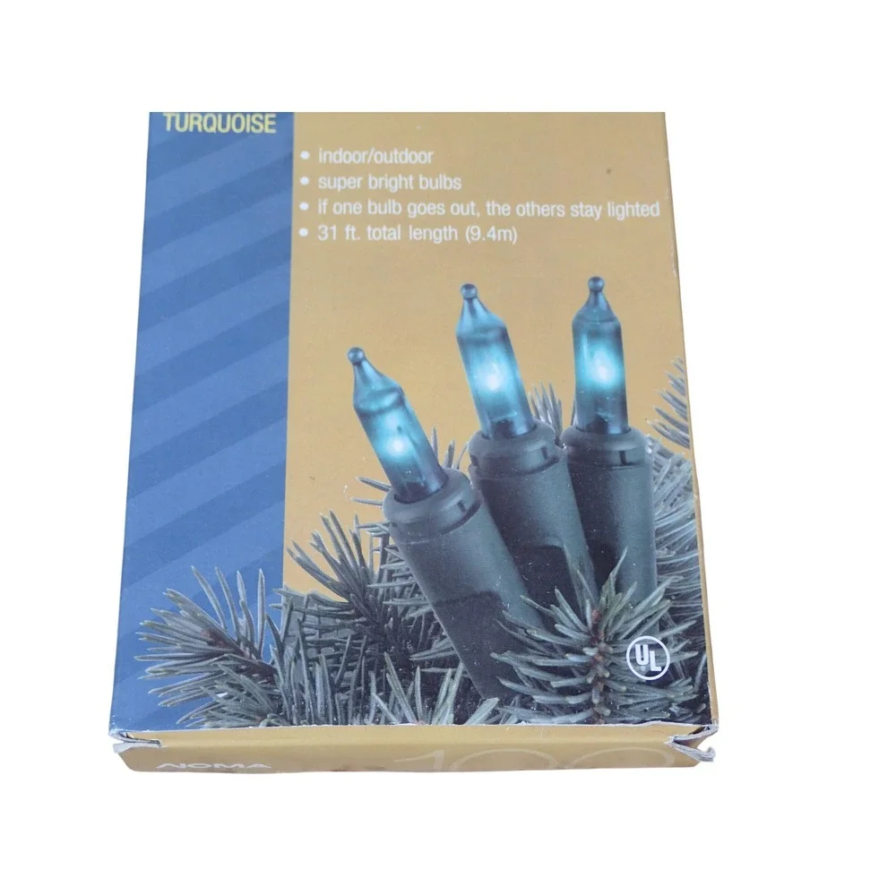 NOMA Jewel Tone 100 String Mini Lights TURQUOISE 31ft NOS New Vintage Christmas